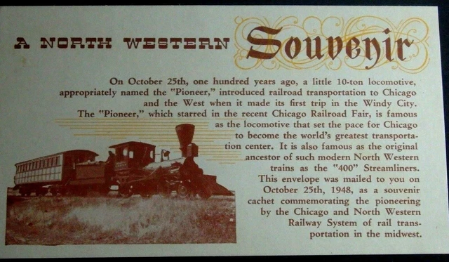 1948 Official Cachet 100Th Anniversary Chicago & North Western System Railroad 3