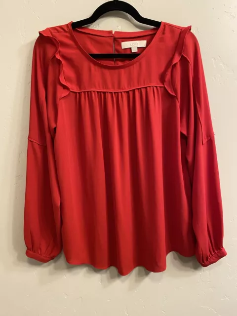 Ann Taylor Loft Women's Size Large Red Long Sleeve Blouse w/Keyhole  Back