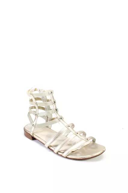 Stuart Weitzman Womens Leather Sole Side Zipped Strappy Sandals Gold Size 7
