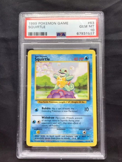 Pokemon Cards: Base Set Common: Squirtle 63/102 PSA 10