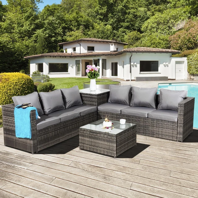 MALTA RATTAN 6 Seater Corner Set Sofa Chair W Cushion Garden