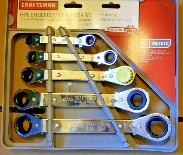 CRAFTSMAN 43376 5 Pc Offset BoxEnd Ratcheting Wrench Set Metric USA