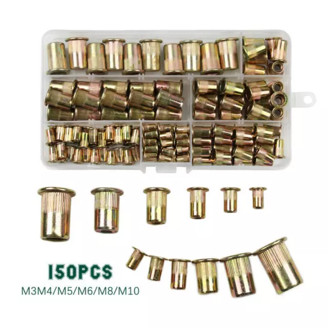 150Pcs Mixed Rivet Nut Tool Kit Zinc Steel Rivnut Insert Threaded Nutsert M3-M10