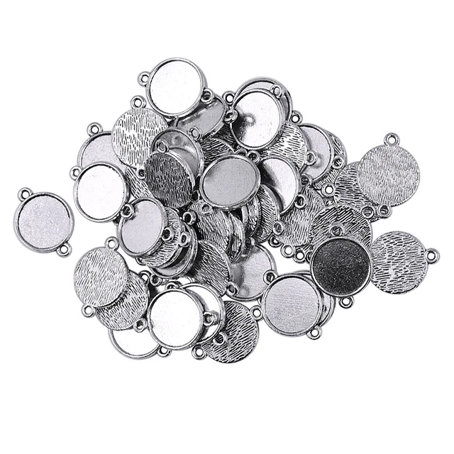 50 Stück Tibetan Silber 12mm Foto Cameo Cabochon Einstellungen Anhänger