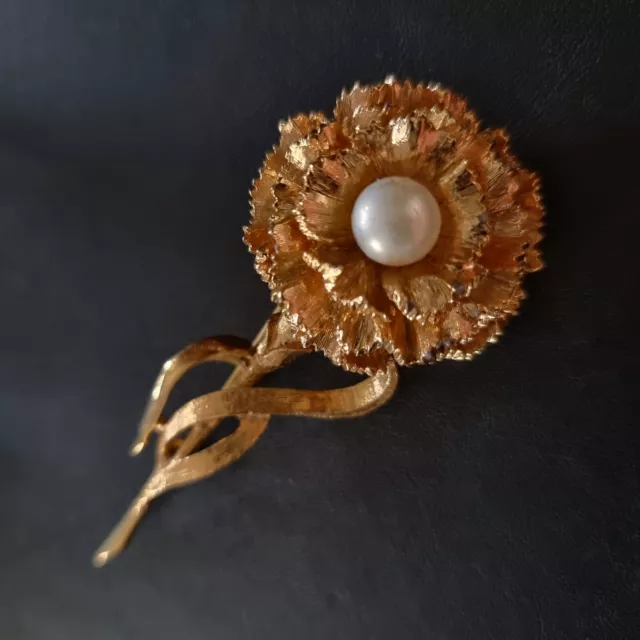 Nina Ricci Broche Vintage métal doré et perle
