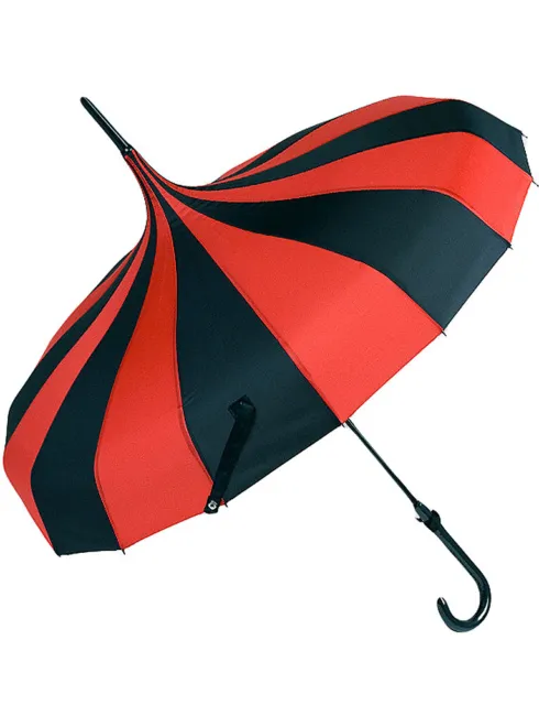 Grand parapluie à pointe rouge et noir à rayures, goth circus