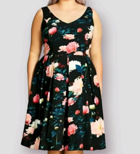 City Chic XL 3X 22W Fit Flare Dress Floral Pink Black Cocktail Tulle Flounce