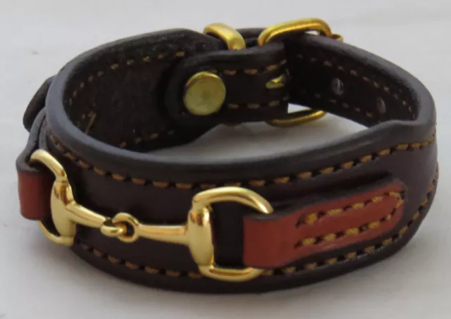 Bordeaux Chestnut Leather Brass Snaffle Horse Bit Equestrian Bracelet