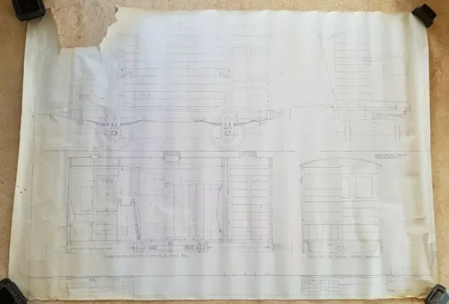 Large Tatty Vintage Railway Horse Box Carriage Technical drawing print on Paper