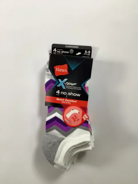 Women's Hanes Multicolor X-Temp No Show Socks Size 5-9/4 pairs NEW!
