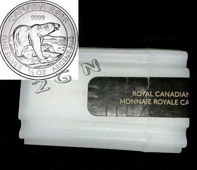 2018 Canada $2 Polar Bear 1/2 oz .9999 Silver Coin • Sealed RCM Roll of 20 coins