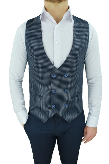 Gilet Panciotto Uomo Sartoriale Blu Doppiopetto Elegante