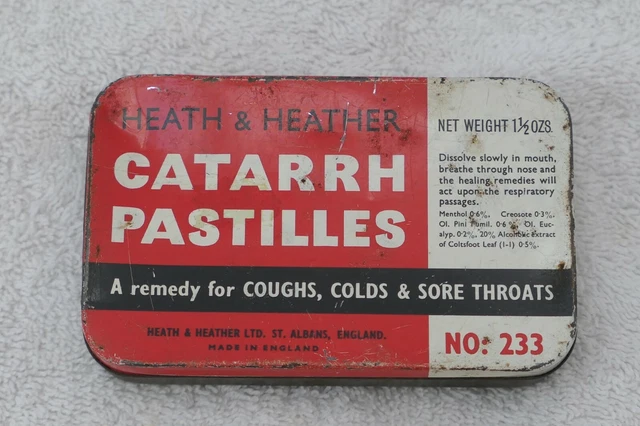 Vintage Retro Heath & Heather Catarrh Pastilles Tin, Empty