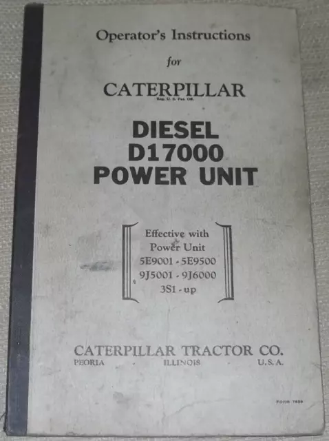 CAT Caterpillar D17000 Motore Operazione & Cura Manuale Libro S/N 5E 9J 3S
