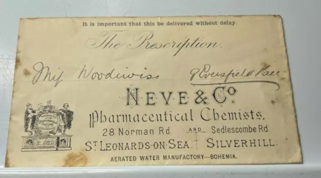 Antique Pharmacy Prescription Envelope Neve & Co Silverhill To Eversfield  Hall