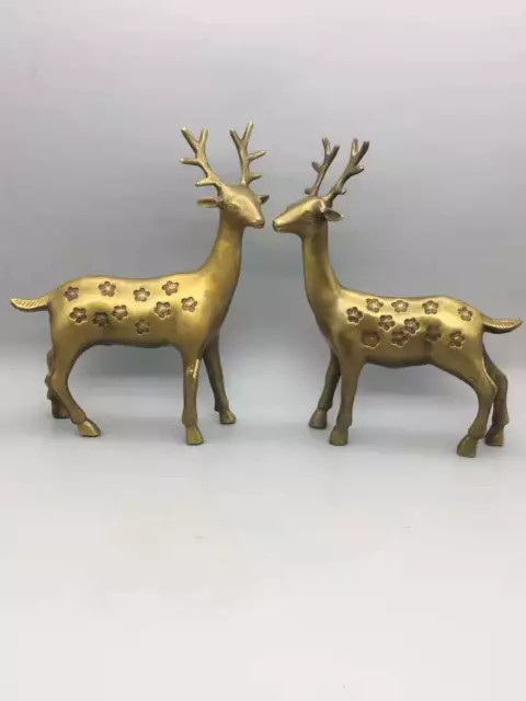 Chinese Brass Handmade Exquisite A Pair Deer Statue 2127