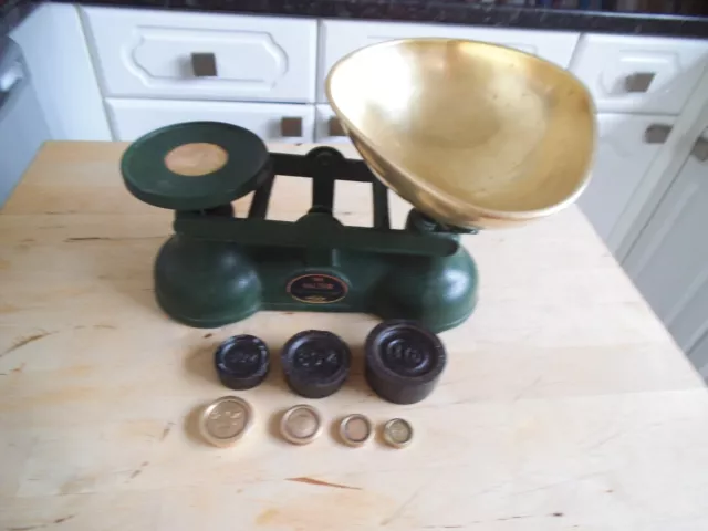 Vintage Salter's  Kitchen Scales with Brass pan &  Imperial Weights