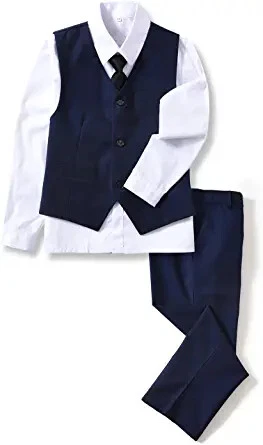 YuanLu 4 Piece Boys' Formal Suit Set with Vest Pants Dress Shirt and Tie