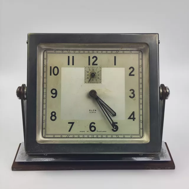 Orologio da Tavolo in acciaio GLEN CLOCK stile Art Déco anni 50 Made in Scotland