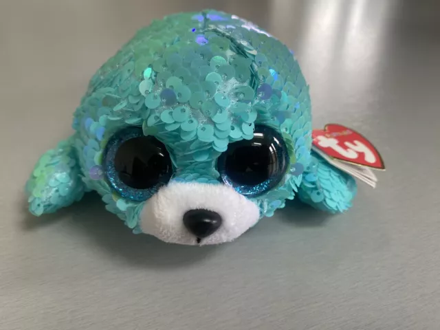 Waves The Flippable Sequin Aqua Seal Toy, Ty Flippables Collection 20cm BNWT