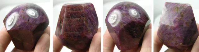 India Natural Polished Purplish Red Corundum Star Ruby Crystal Specimen 190g