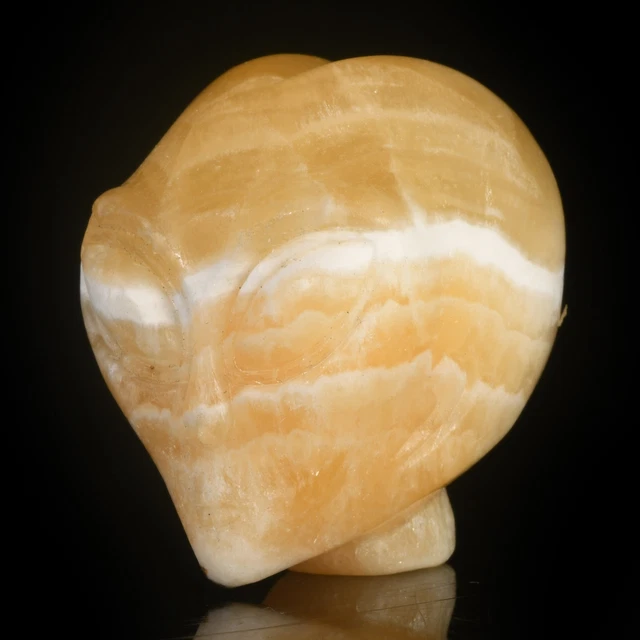 Artesanías de cráneo alienígena de calcita naranja natural tallada a mano de 1,61", estrella 35Y22