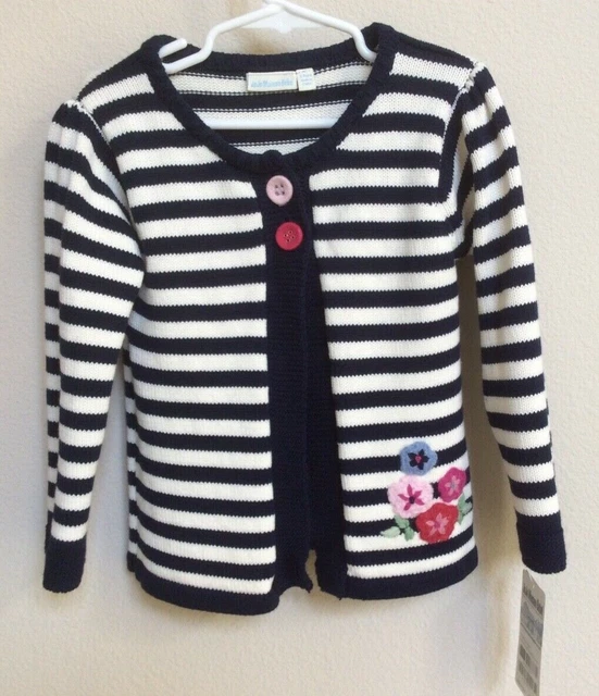 JoJo Maman Bebe White Blue Knit  Cardigan Jacket  3-4 Y 3T  4T Cotton