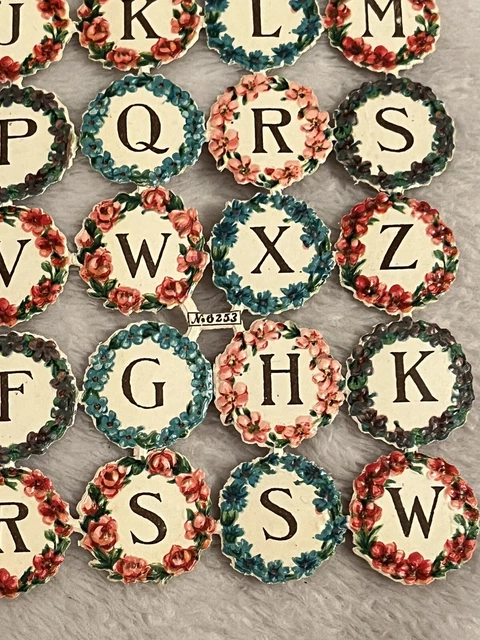 Antique Victorian Lot Rare Die Cut Paper Scrap Alphabet Letters Flower Wreaths 4
