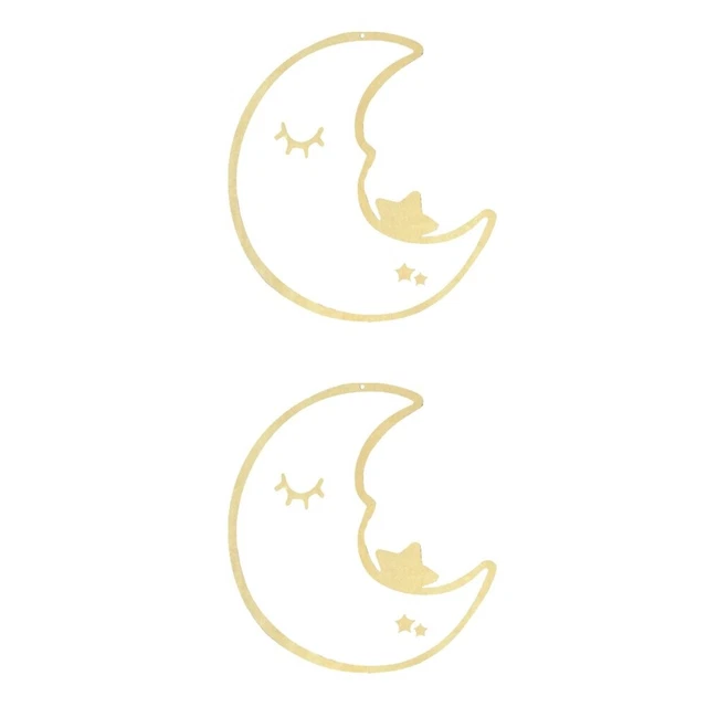 2 piezas espejo de pared acrílico marco de madera espejo colgante en forma de luna