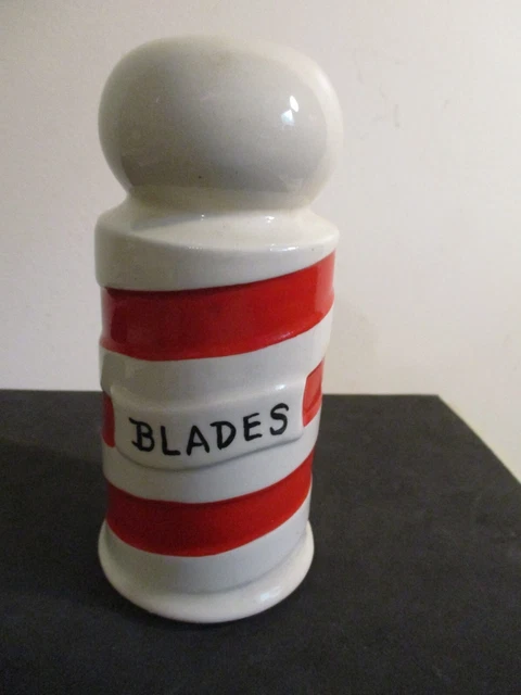 VINTAGE CERAMIC BARBER Pole Razor Blade Disposal Container $19.00 ...