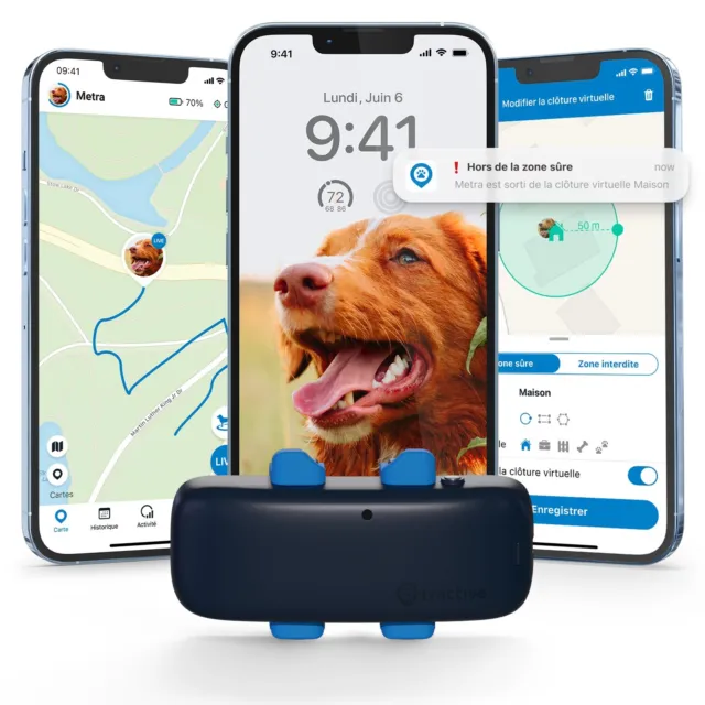Tractive DOG 4 | Collier GPS chien avec moniteur de santé | Bleu | Neuf