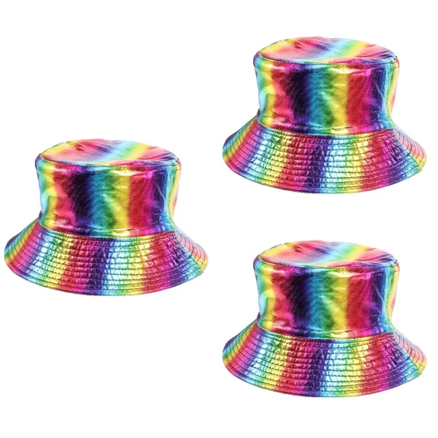 3pcs chapeau de seau arc-en-ciel coloré chapeau de seau coloré pêcheur