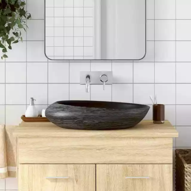 Arbeitsplatte Becken Grau Und Schwarz Oval 59x40x14 CM Keramik