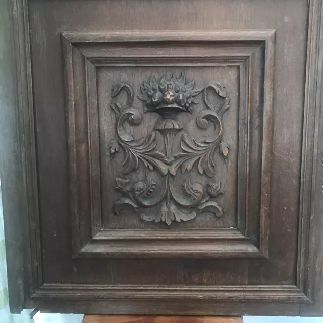 French Antique Carved Panel Door Solid Walnut Wood Urn Sea Creatures 25" x 25”