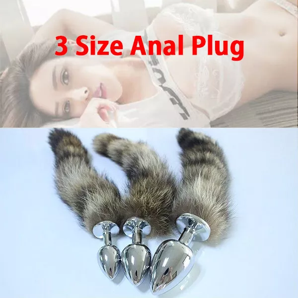 S/M/L Butt_Plug Anal_bead Stainless Steel Metal  Fox Tail Sex Women Male Toy