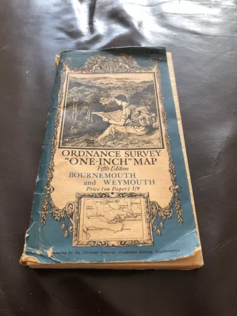 Vintage Ordnance Survey 1” Map - Bournemouth & Weymouth - 1936