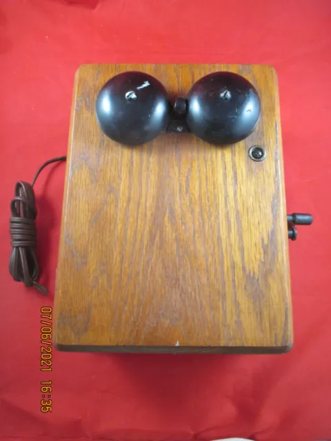 Vintage Oak FOUR BAR  Magneto Hand Crank Telephone Ringer Box