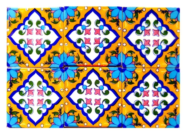 Blue Pottery Home Decor Tile Ceramic High Lighter Wall Tiles 3 x 3 Inch Set of 6