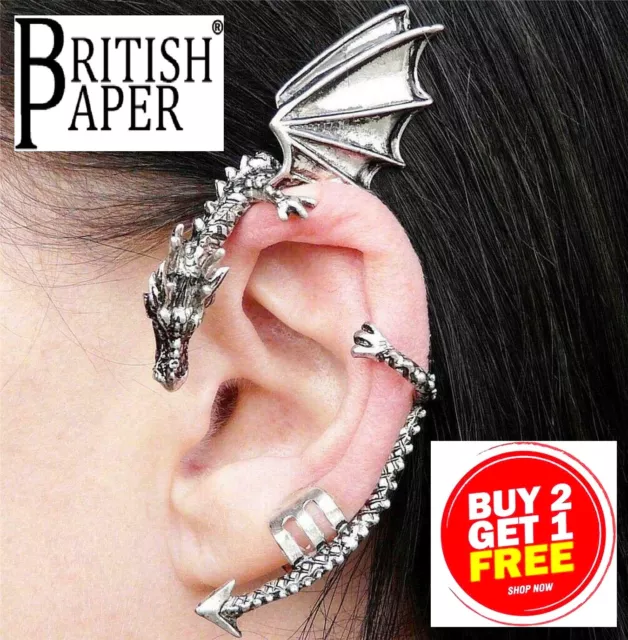 New Dragon Ear Cuff Silver Gold Fake Earring Clip On Punk Stud Wrap Snake Gothic