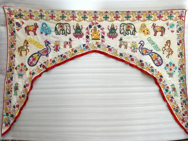 Ethnic Vintage Door Valance Toran Hand Embroidered Door Topper Hanging 84" L