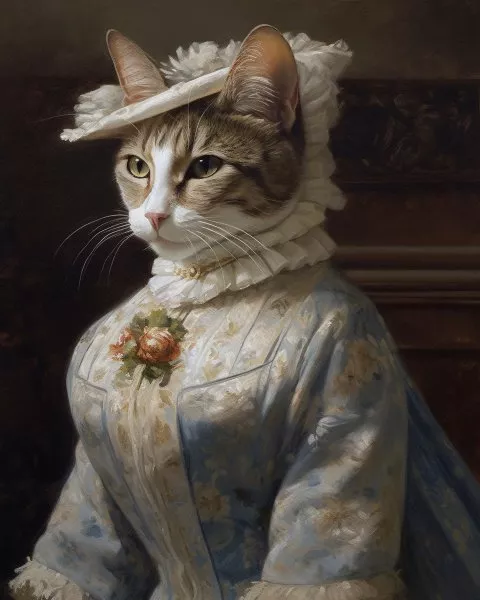 Regal Cat Victorian Lady Aristocrat Dark Academia Fine Art Giclee Print B91