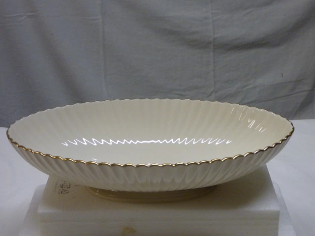 Lenox Oval Sculpted Footed Bowl Ivory w/Gold Rim SCALLOPED EDGES 13" X 7" X 3"H