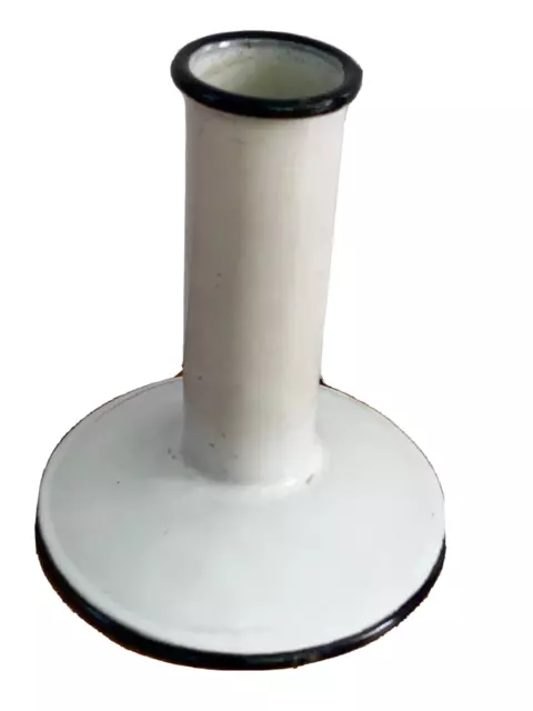 vtg enamelware CANDLE HOLDER stick white black tin metal bed chamber old antique