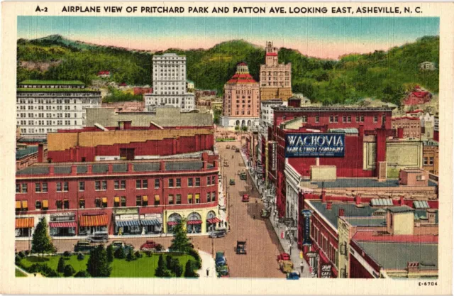 Airplane View Pritchard Park & Patton Ave East Asheville North Carolina Postcard