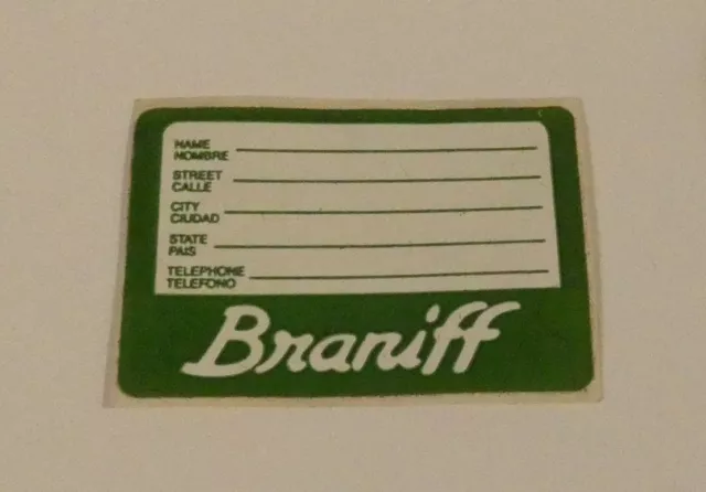 Vintage Braniff International Bag Tag Luggage Sticker - Green