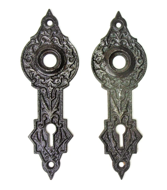 Pair Antique Vintage Victorian Eastlake Ornate Backplates Door Plates Reclaimed
