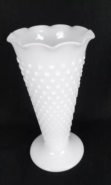 Vtg Anchor Hocking Hobnail Flower Vase White Milk Glass Dot Dash 9.25"