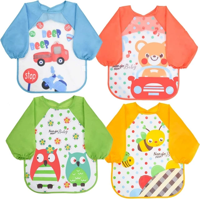 Pecheras Vicloon con mangas, 4 piezas babera para bebé EVA impermeable manga larga babera unisex