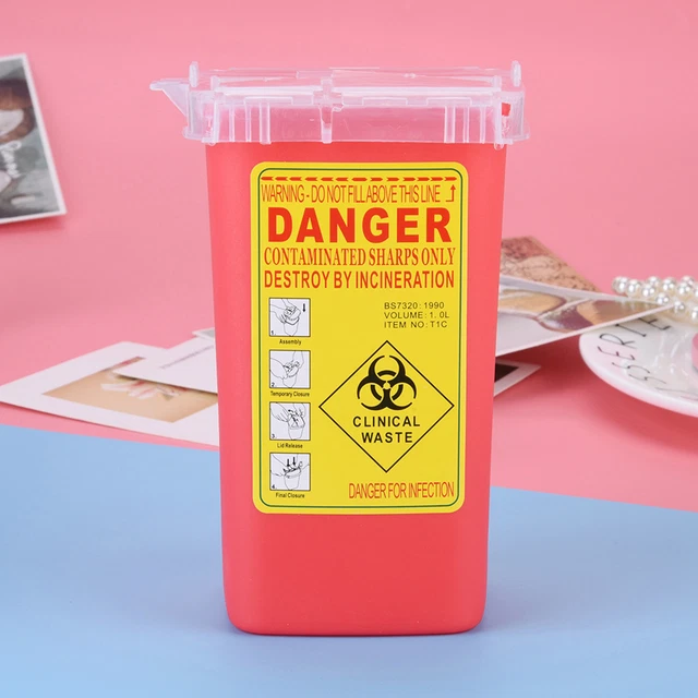 Tattoo Medical Plastic Sharps Container Biohazard Needle Disposal 1L Size JFF