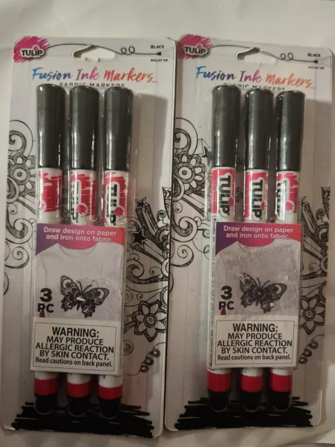 Lote de 2 marcadores de tela de tinta de fusión tulipán 3 quilates negros (total de 6 marcadores)